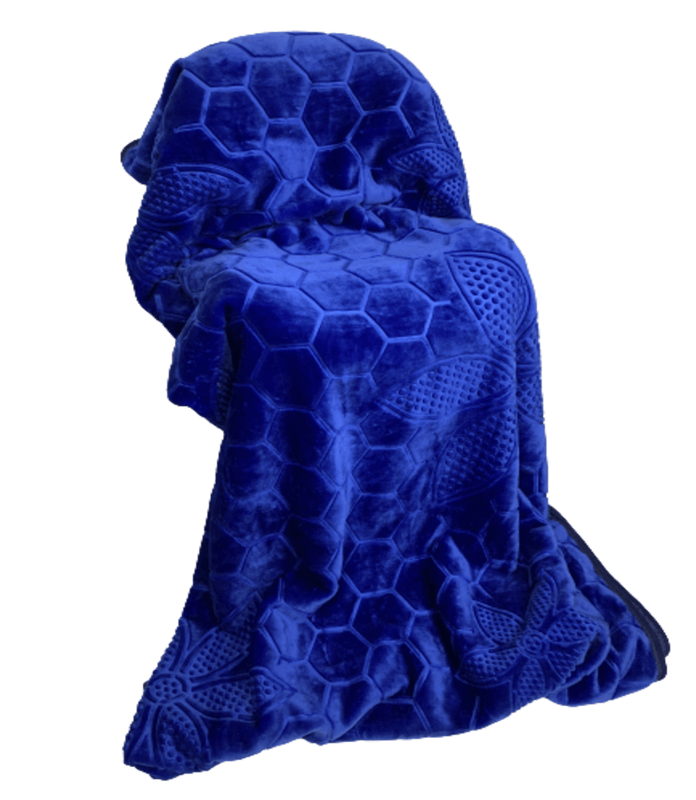 SMTE Queen Size Blanket Super Soft Honeycomb Pattern - Blue with keychain