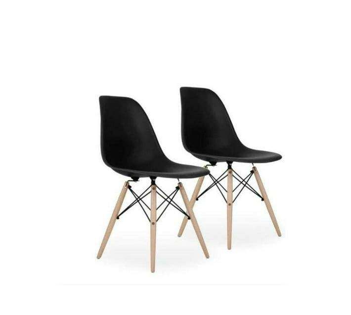 SMTE Black Modern Style Dining Chair Shell Plastic Chair with Wooden Leg - Set of 2 with keychain