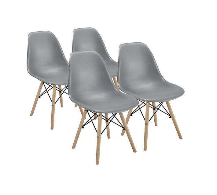 SMTE Basics Modern Dining Chair - Set of 4 - Shell Chair Wood Legs - Grey with keychain