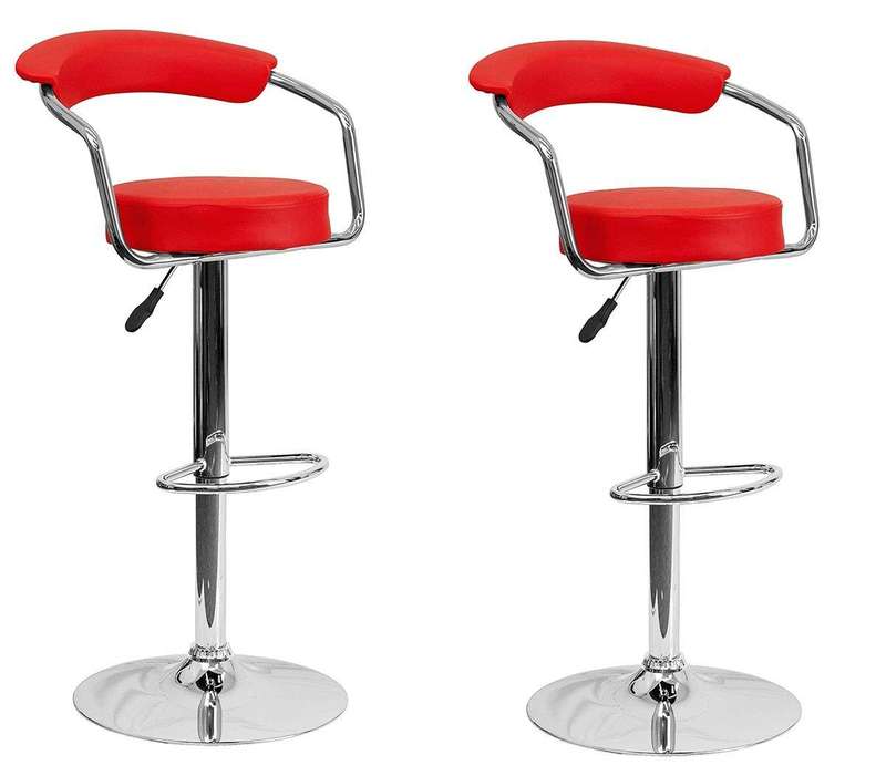SMTE Bar Stools / Kitchen Counter Swivel Chairs with Arms ? 2 Pack ? Red Colour with keychain