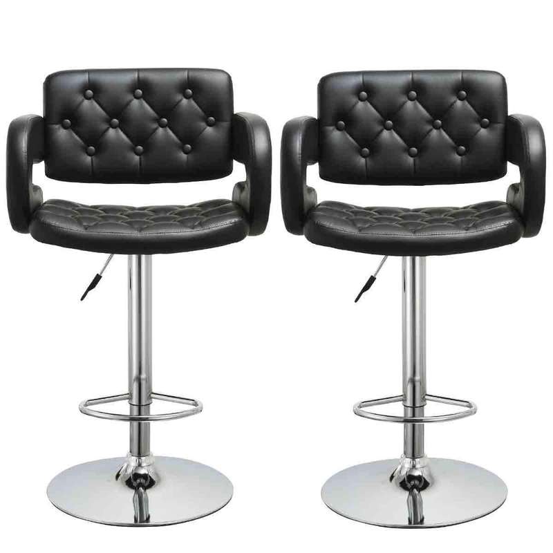 SMTE Bar Stools / Kitchen Counter Chairs with Armrests - 2 Pack - Black Colour with keychain