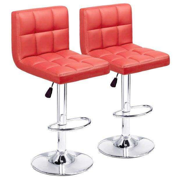 SMTE Bar Stools / Kitchen Counter Chairs - Set of Two - Red Colour with keychain