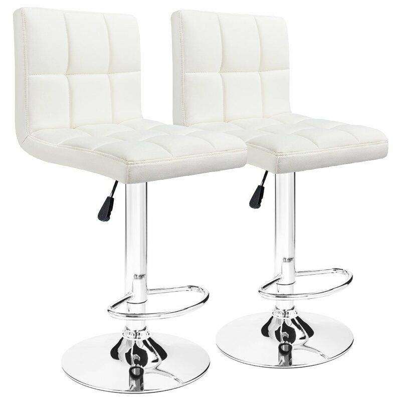 SMTE Bar Stools / Kitchen Counter Breakfast Swivel Chairs - 2 Pack - White with keychain