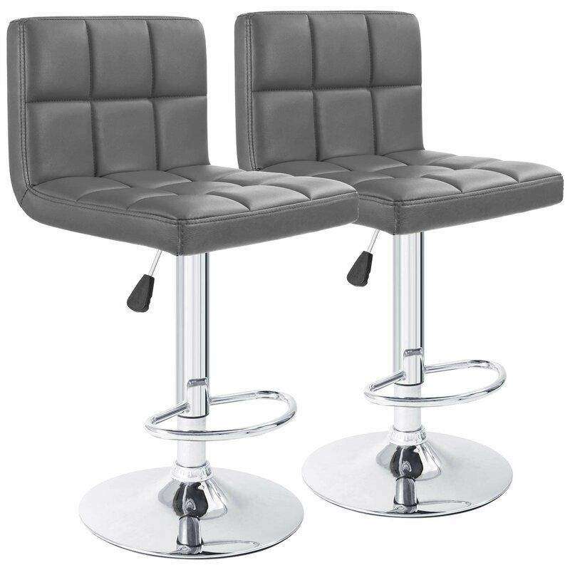 SMTE Bar Stools / Kitchen Counter Breakfast Swivel Chairs - 2 Pack - Grey with keychain