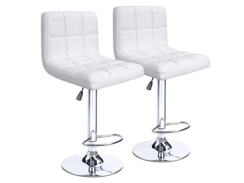 SMTE Bar Stools / Kitchen Counter Breakfast Chairs - Set of Two - White Colour with keychain