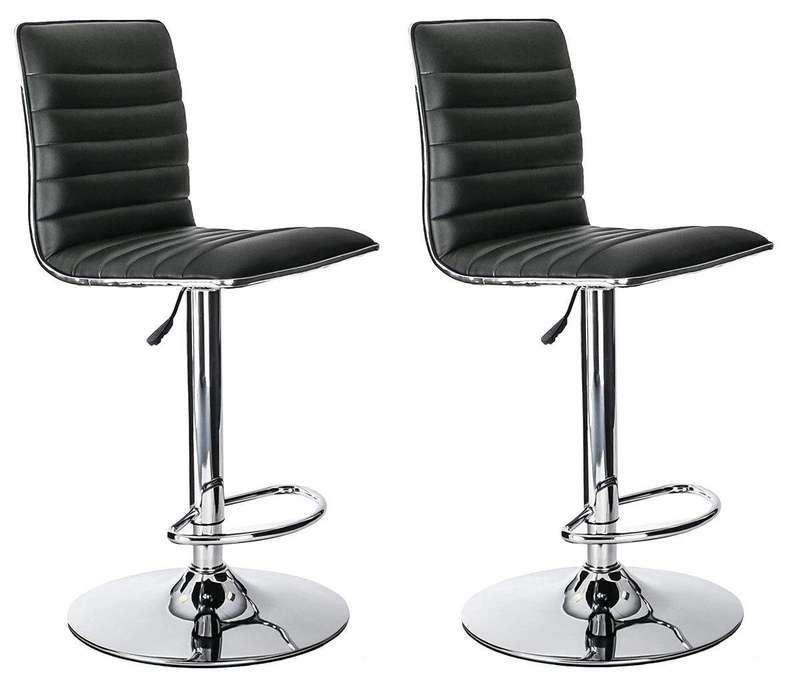 SMTE Bar Stools / Kitchen Counter Breakfast Chairs - Set of 2 - Black Colour with keychain