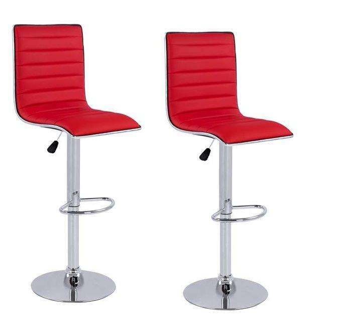 SMTE Bar Stools / Kitchen Counter Breakfast Chairs - Pack of Two ? Red Colour with keychain