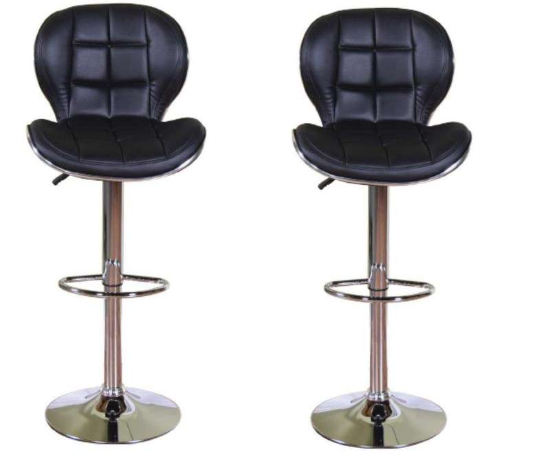SMTE Bar Stools / Kitchen Counter Breakfast Chairs - Pack of 2 - Black with keychain