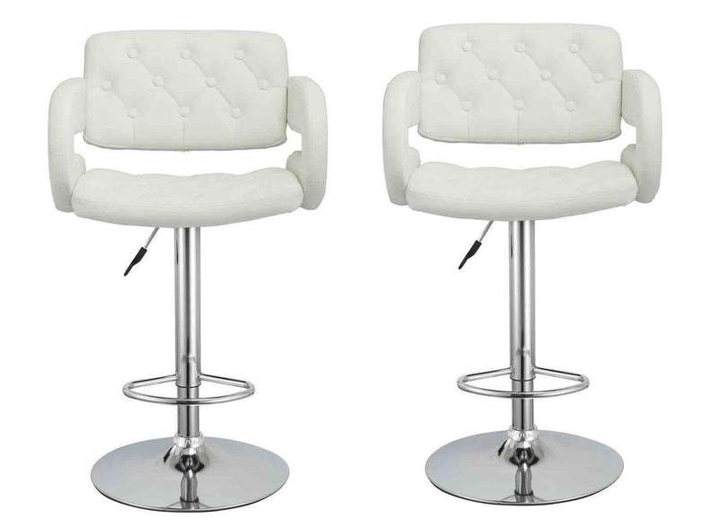 SMTE Bar Stools / Kitchen Counter Breakfast Chairs - 2 Pack - White with keychain