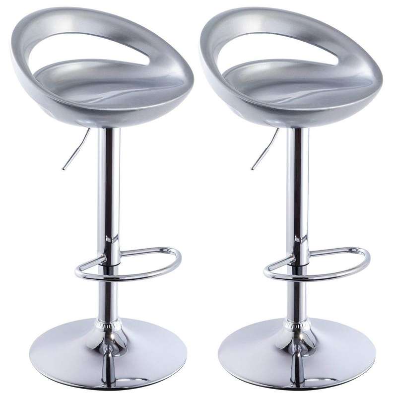 SMTE Bar Stools / Kitchen Counter Breakfast Chairs ? 2 Pack - Silver with keychain