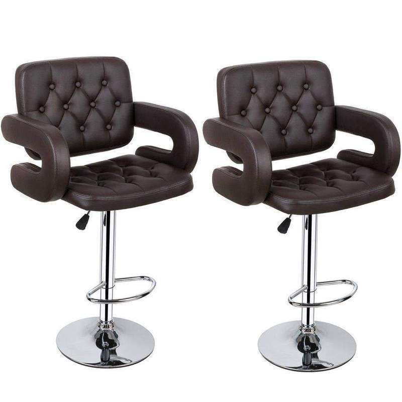 SMTE Bar Stools / Kitchen Counter Breakfast Chairs - 2 Pack - Brown with keychain