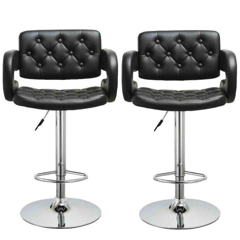 SMTE Bar Stools / Kitchen Counter Breakfast Chairs - 2 Pack - Black with keychain