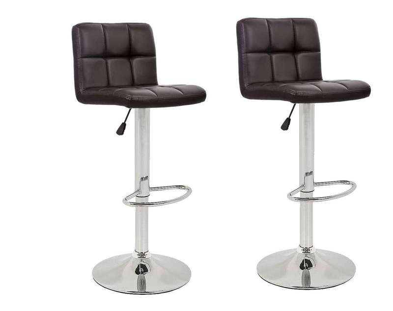 SMTE Bar Stools / Kitchen Counter Bar Chair Stools - Set of 2 (Brown) with keychain