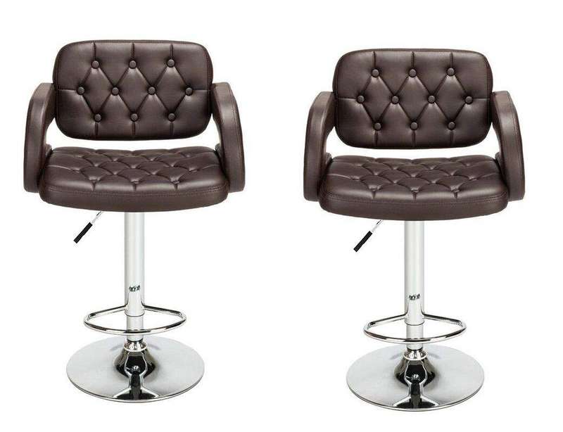 SMTE Bar Stools / Kitchen Breakfast Chairs - Set of Two - Brown Colour with keychain