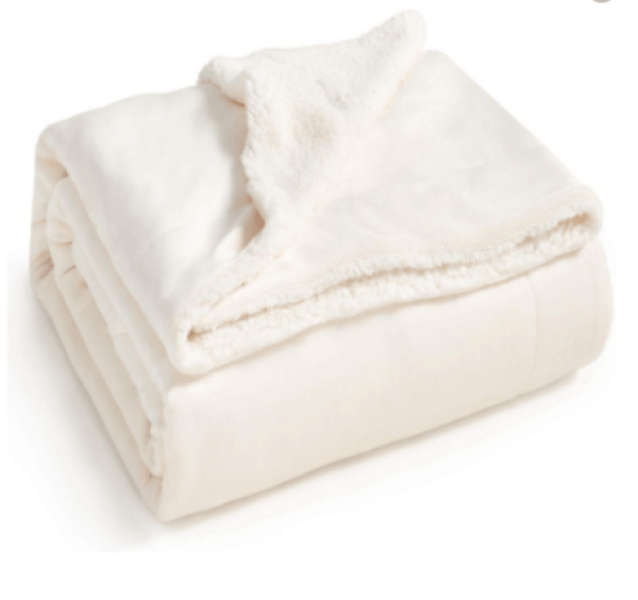 SMTE Sherpa Fleece Blanket Throw - White with keychain