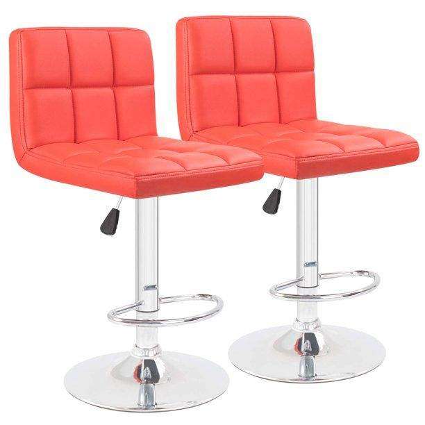 SMTE Bar Stools / Kitchen Breakfast Chairs - Set of 2 - Red with keychain