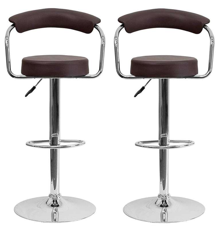 SMTE Bar stools / Kitchen Breakfast Chairs - Set of 2 - Brown Colour with keychain