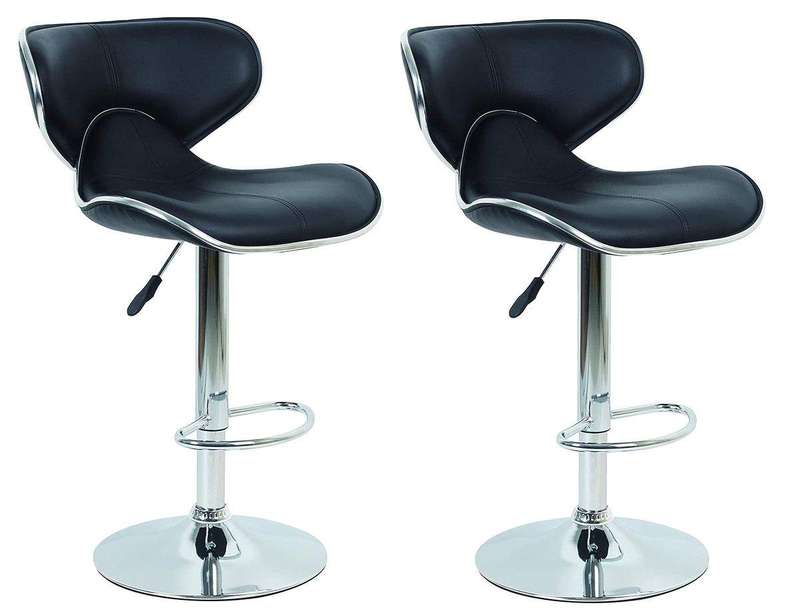 SMTE Bar Stools / Breakfast Kitchen Breakfast Chairs - Set of Two ? Black Colour with keychain