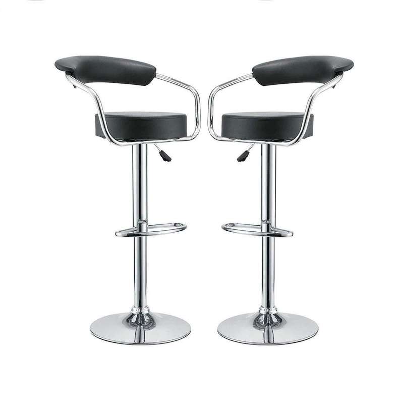 SMTE Bar Stools / Breakfast Chairs with Armrest - Set of 2 - Black with keychain