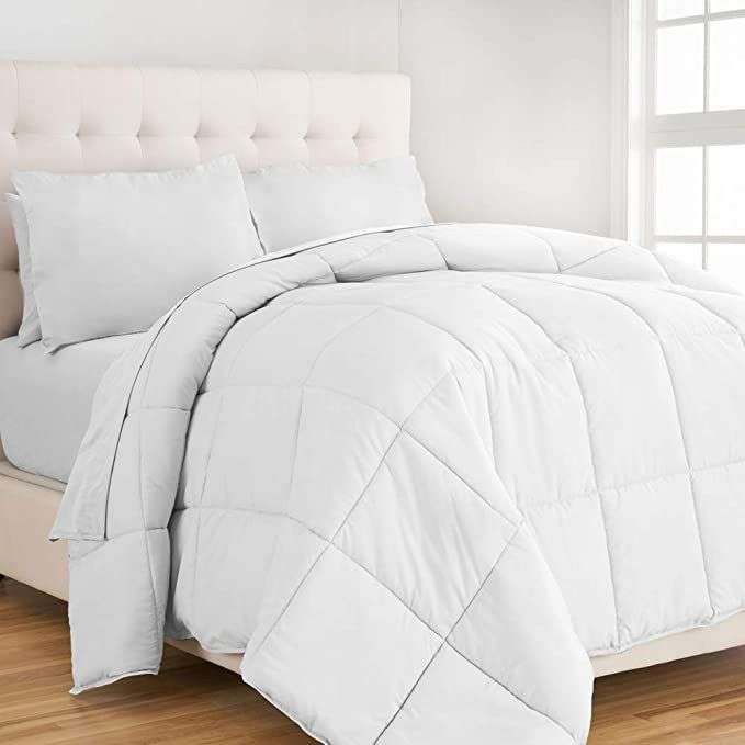 SMTE 5 Piece Luxury Breathable Comforters White set - Queen with keychain