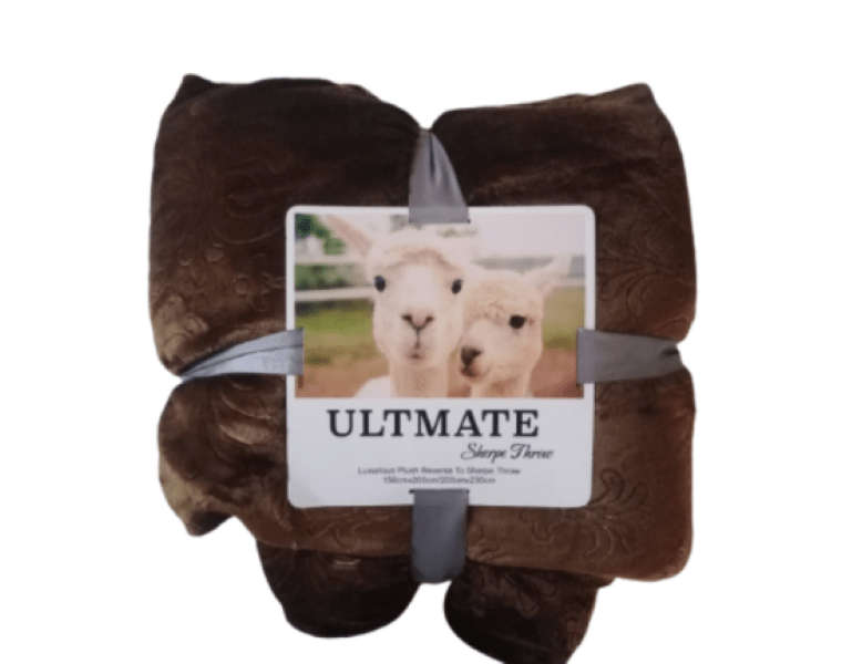 SMTE The Ultimate Sherpe Throw Blanket - Brown with keychain
