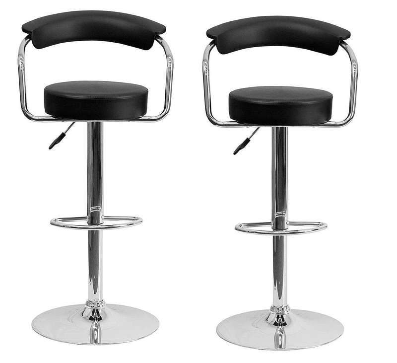 SMTE Bar Stools / Breakfast Chairs with Armrest - Set of 2 - Black Colour with keychain