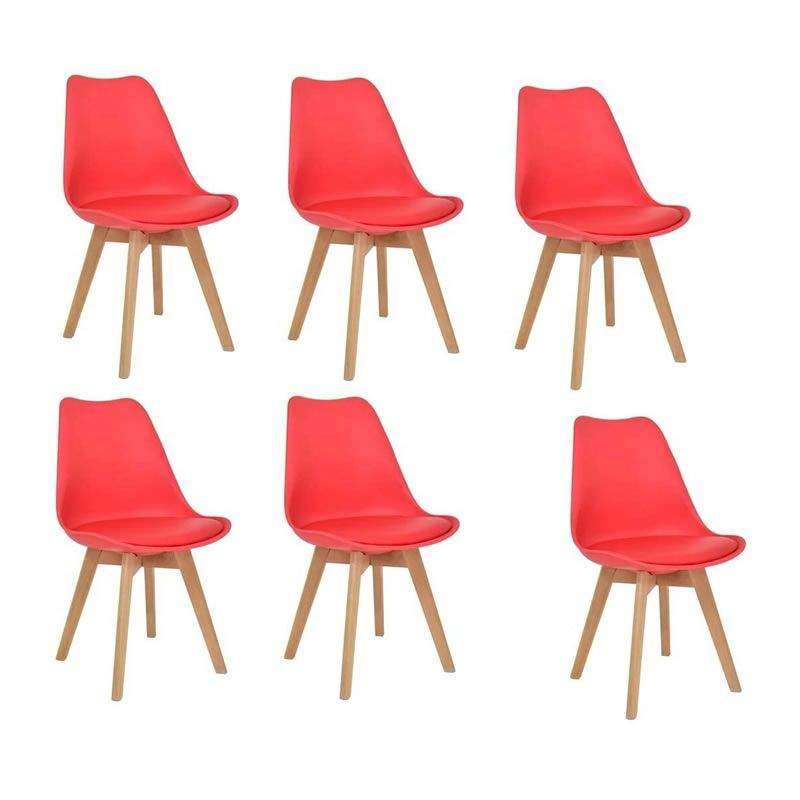 SMTE A Pack of 6 Cushioned Dining Wooden Legs Chairs - Red with keychain