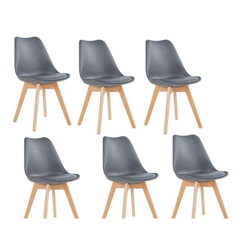 SMTE A Pack of 6 Cushioned Dining Wooden Legs Chairs - Grey with keychain