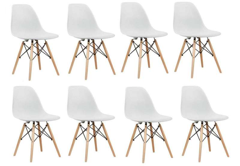 SMTE 8 x Wooden Leg Chairs - White with keychain