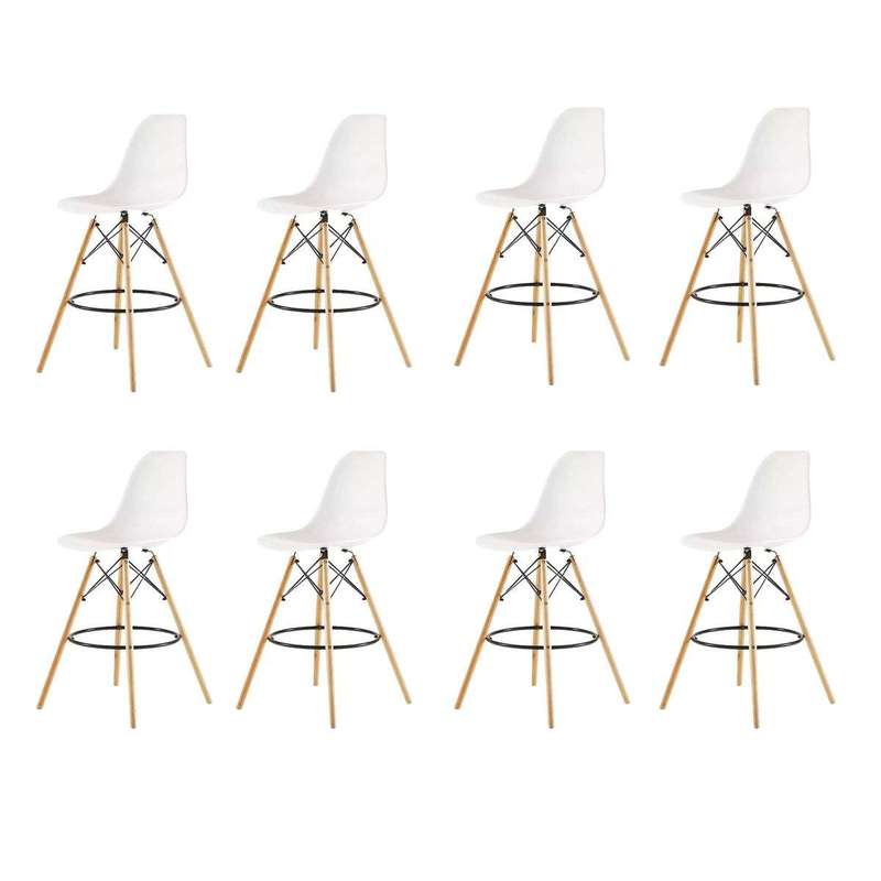 SMTE 8 Pieces Of 25.5" Modern Style Eiffel Chair Counter Bar Stools Set - White with keychain