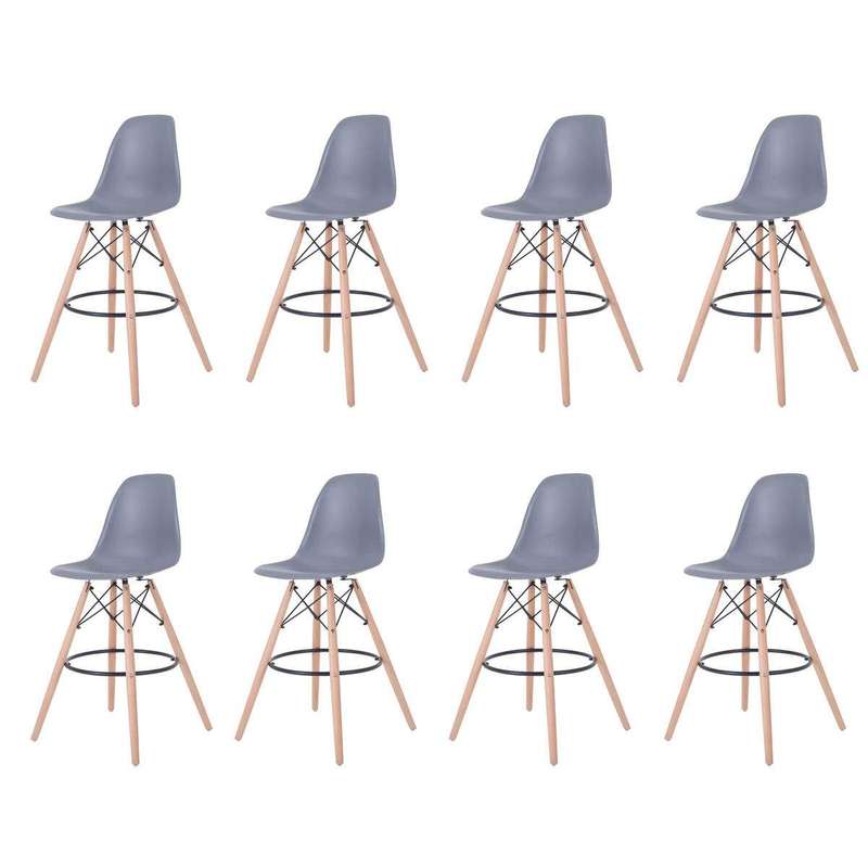SMTE 8 Pieces Of 25.5" Modern Style Eiffel Chair Counter Bar Stools Set - Grey with keychain