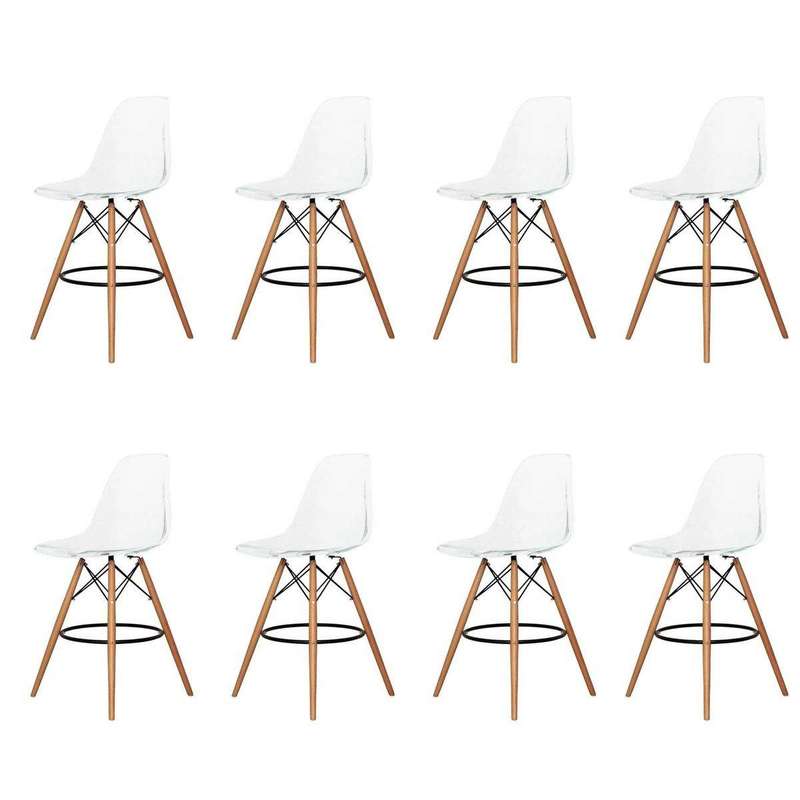 SMTE 8 Pieces Of 25.5" Modern Style Eiffel Chair Counter Bar Stools Set - Clear with keychain