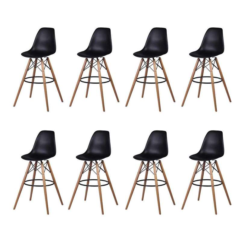 SMTE 8 Pieces Of 25.5" Modern Style Eiffel Chair Counter Bar Stools Set - Black with keychain