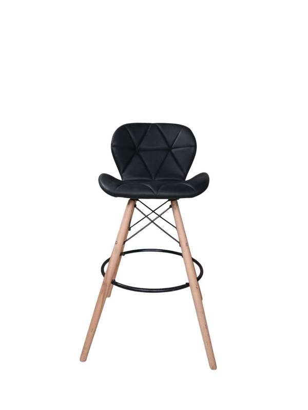 SMTE 658-1 Black Padded Bar Chair - Wooden Legs with keychain