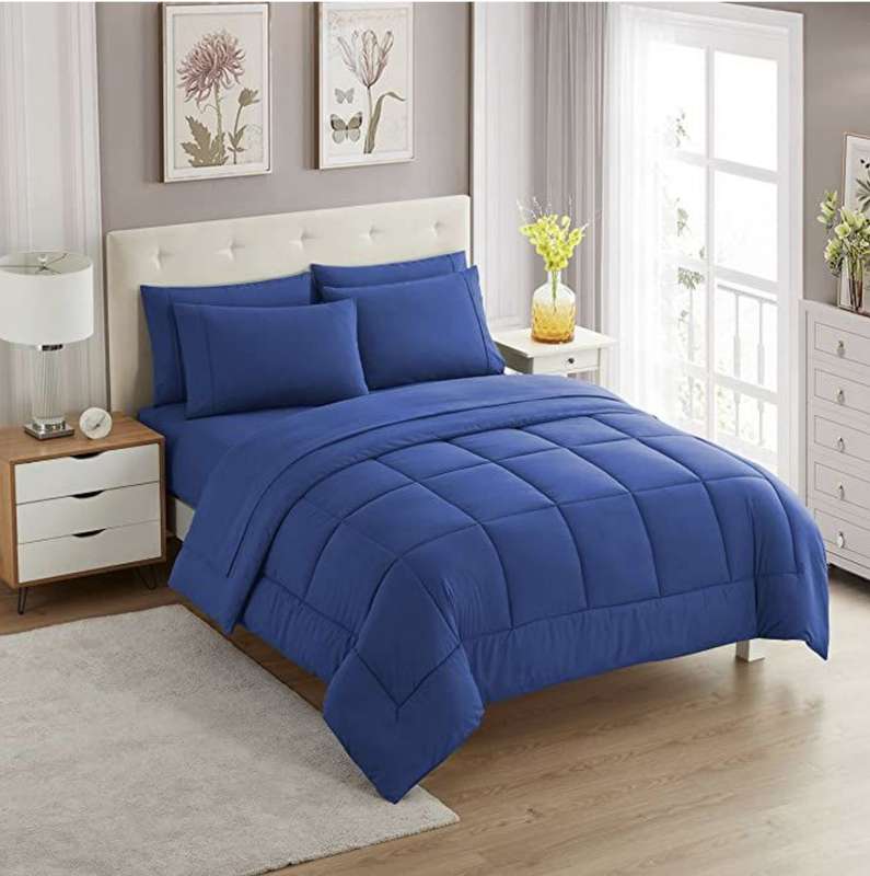 SMTE 5 Piece Luxury Breathable Comforters Set - Queen - Navy with keychain