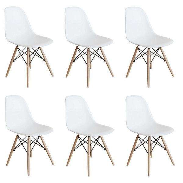 SMTE 6 x Wooden Leg Chairs - White with keychain