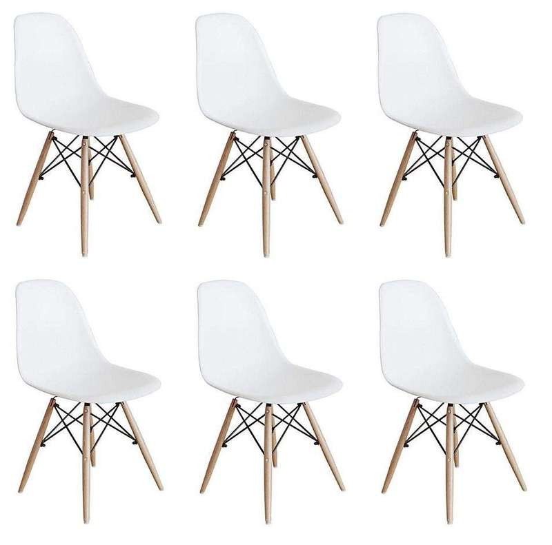 SMTE 6 x Wooden Leg Chairs - White with keychain