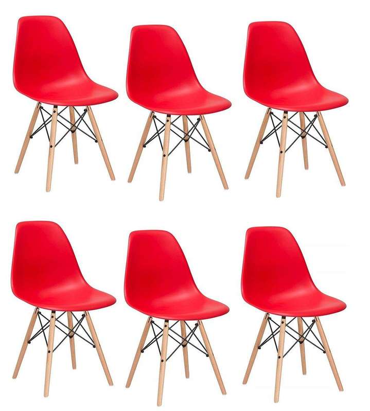 SMTE 6 x Wooden Leg Chairs - Red with keychain