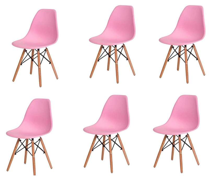 SMTE 6 x Wooden Leg Chairs - Pink with keychain