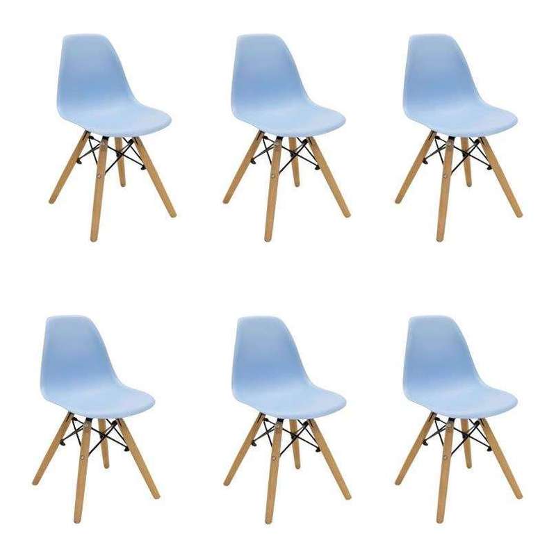 SMTE 6 x Wooden Leg Chairs - Blue with keychain