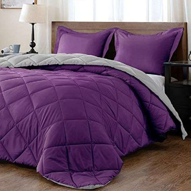 SMTE Reversible Comforter Purple/Grey Comforter Set - Queen with keychain