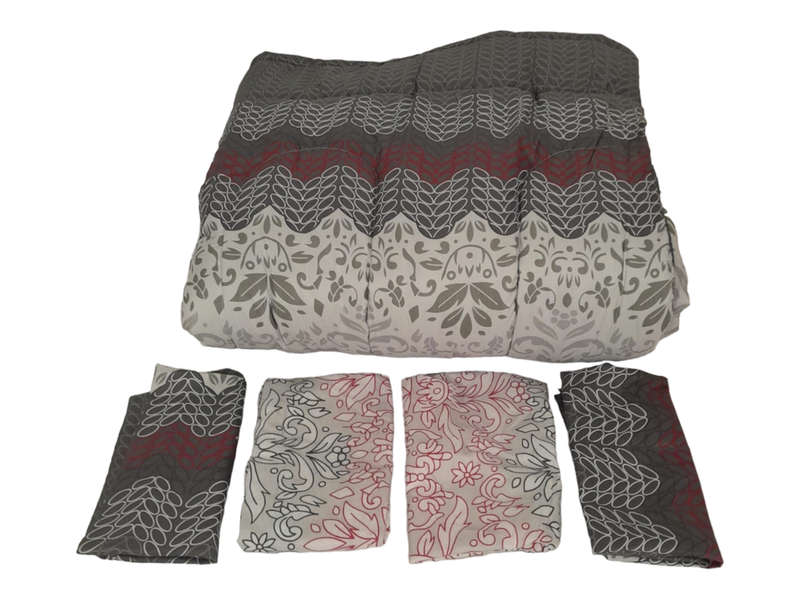 SMTE Bedding- 5 Piece Comforter Set - Queen Size - Grey /Red with keychain
