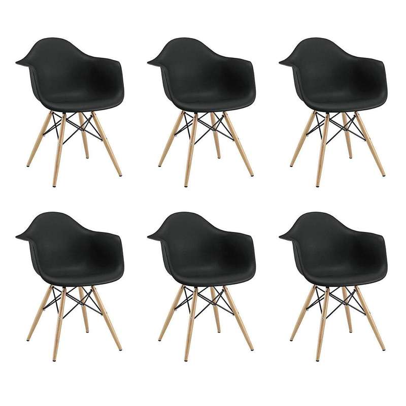 SMTE 6 Pieces of Modern Design Non-Slip Eames Dining Arm Chairs Set - Black with keychain
