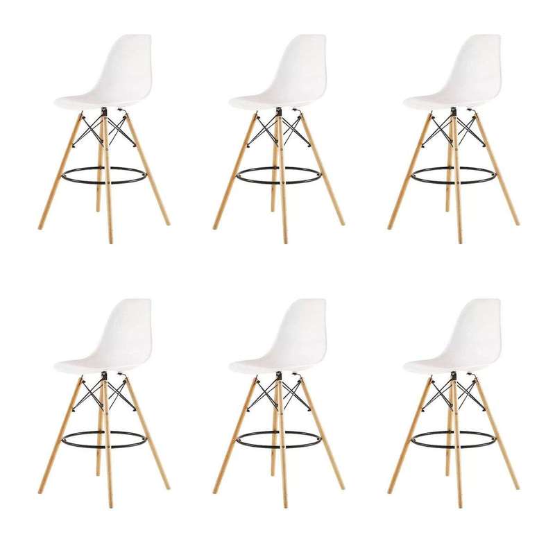 SMTE 6 Pieces Of 25.5" Modern Style Eiffel Chair Counter Bar Stools Set - White with keychain