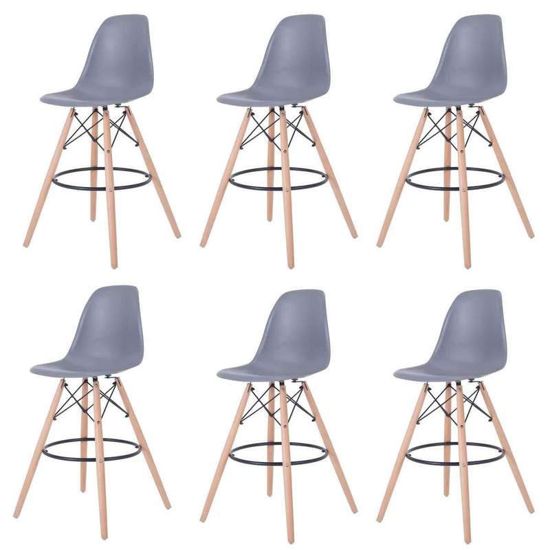 SMTE 6 Pieces Of 25.5" Modern Style Eiffel Chair Counter Bar Stools Set - Grey with keychain