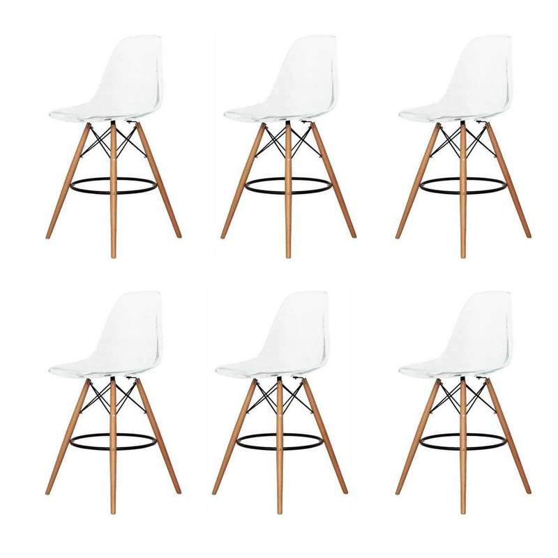 SMTE 6 Pieces Of 25.5" Modern Style Eiffel Chair Counter Bar Stools Set - Clear with keychain