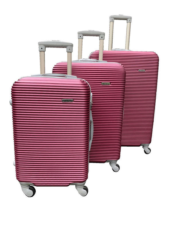 SMTE 3 Piece Hard Outer Shell Luggage Set - Plum with keychain
