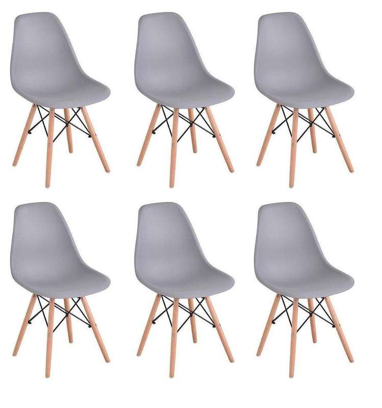 SMTE 6 Piece Grey Dining Wood Legs Chairs with keychain