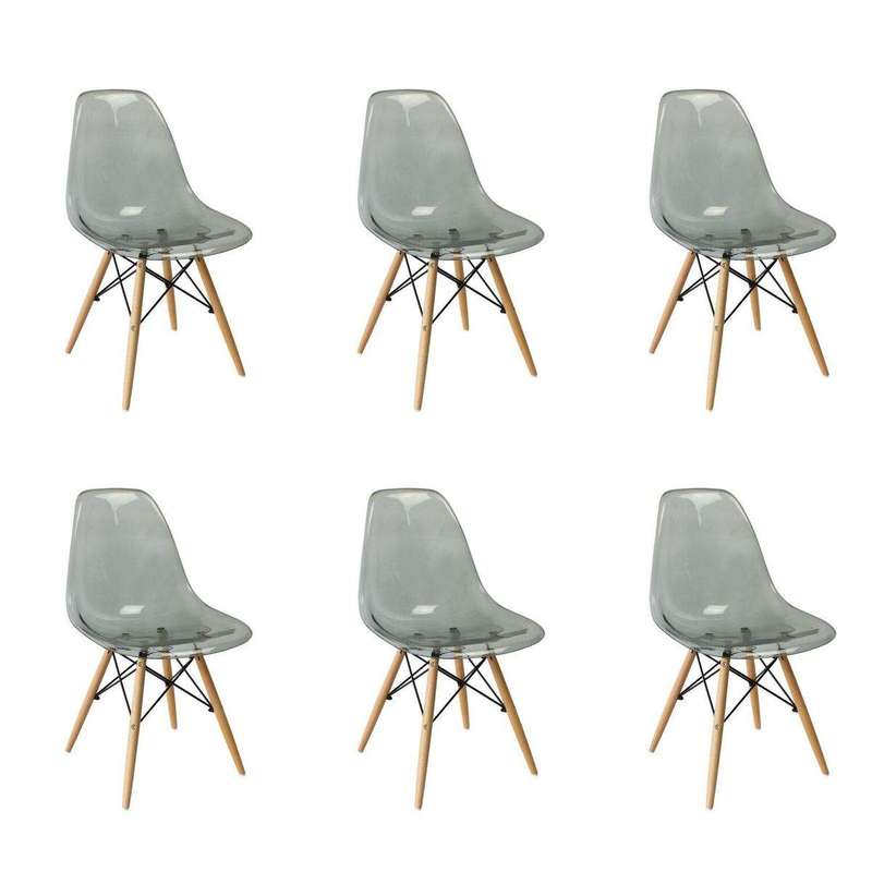 SMTE 6 Pcs Of Multifunctional Modern Design Transparent Eames Chairs Set - Light Black Transparen...