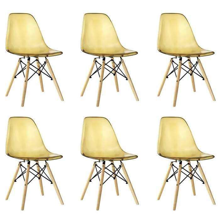 SMTE 6 Pcs Of Multifunctional Modern Design Transparent Eames Chairs Set - Gold with keychain
